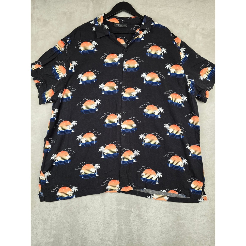 No Boundaries Hawaiian Shirt Mens 3XL Black Tropical Sunset Palm Tree Print